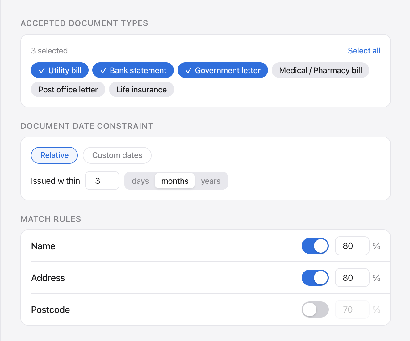 Verification rules settings